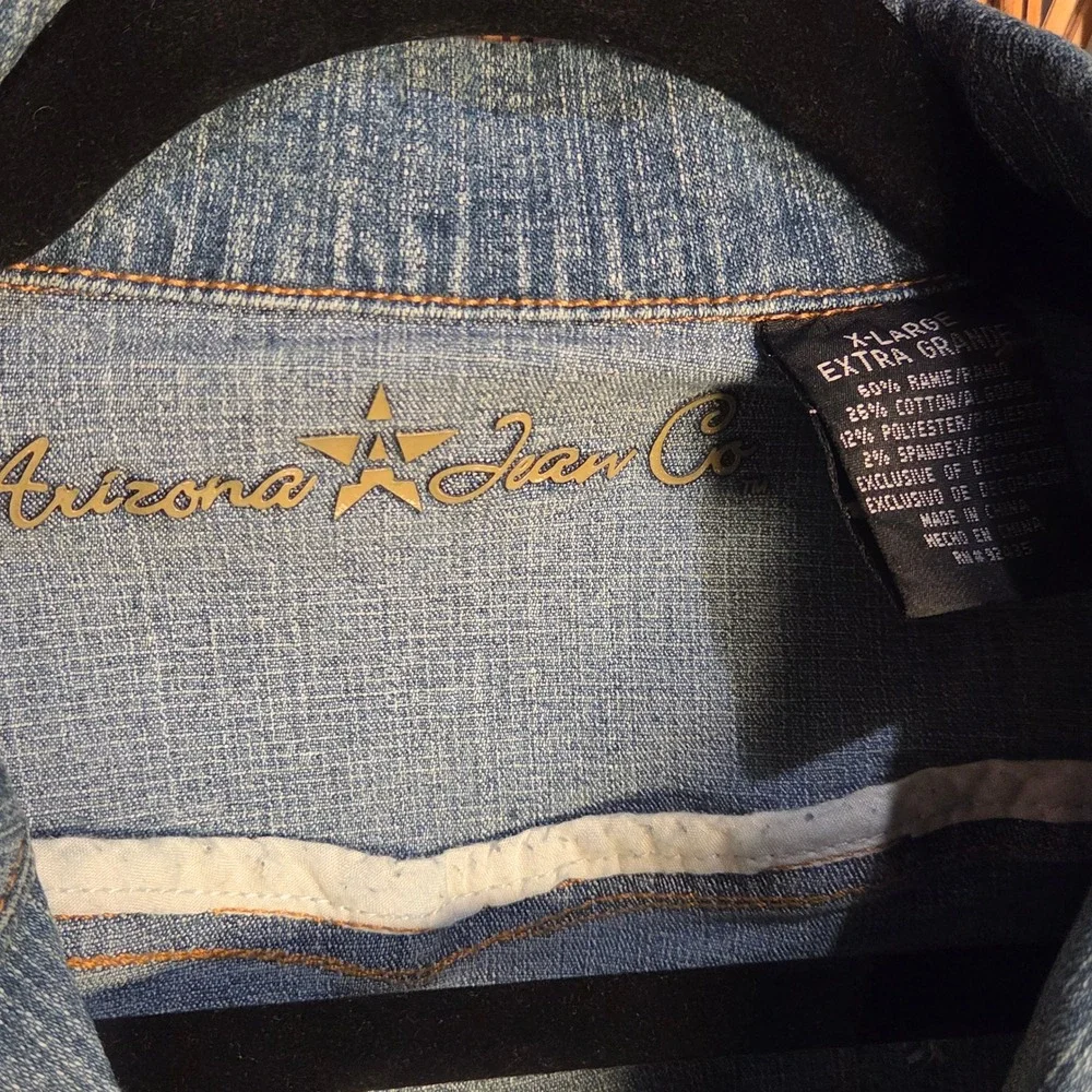 Y2K Vtg Arizona Jean Co Girl XL Denim Jacket Blue Flowers Butterfly Patches Cute